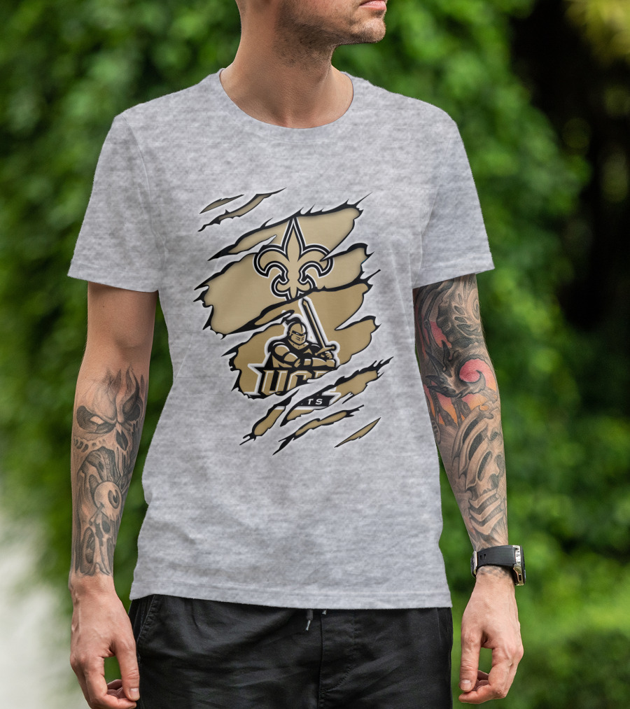 UCF Knights New Orleans Saints Gold Fleur-de-Lis Logo Mashup T-Shirt