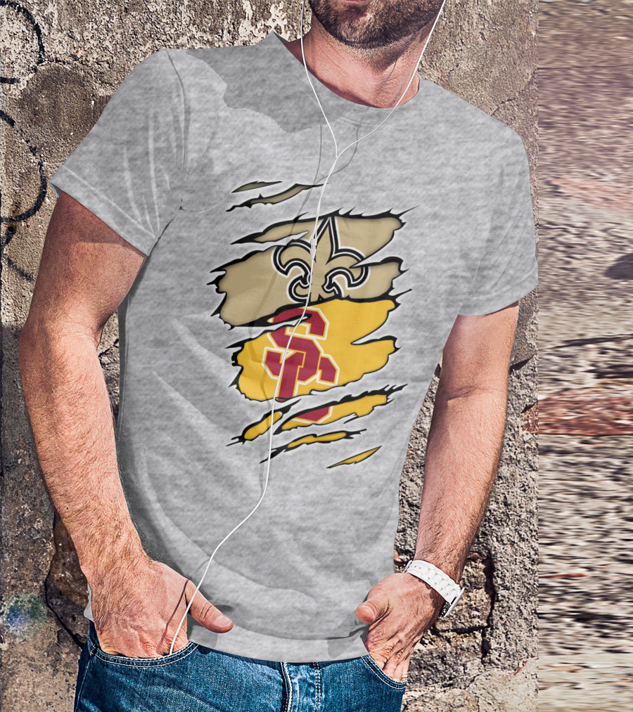 Saints Trojans USC Fleur-de-Lis Logo Combination T-Shirt