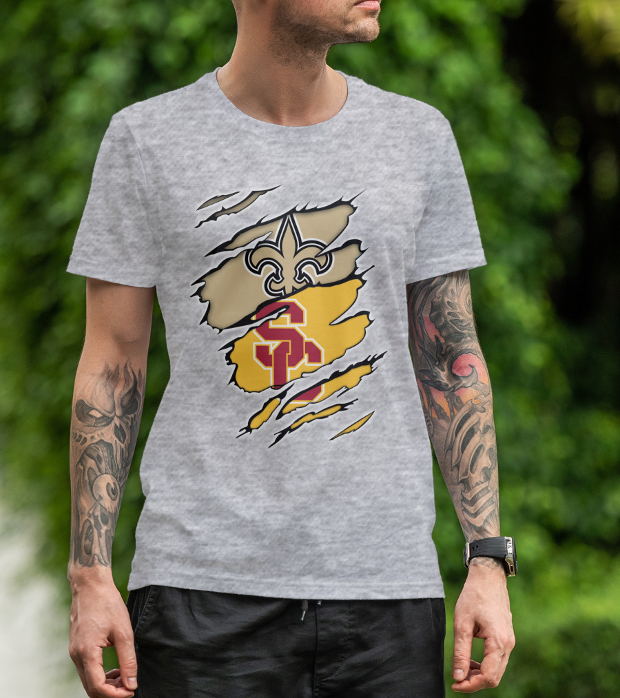 Saints Trojans USC Fleur-de-Lis Logo Combination T-Shirt