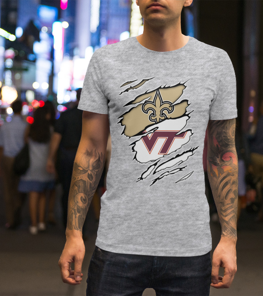 New Orleans Saints Virginia Tech Hokies Logo Fusion T-Shirt