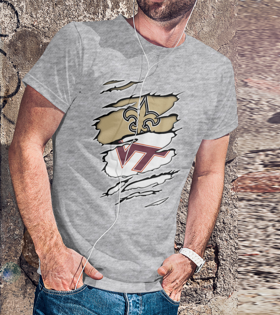New Orleans Saints Virginia Tech Hokies Logo Fusion T-Shirt