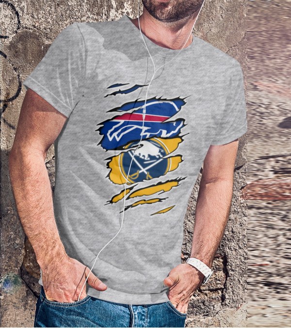 Buffalo Bills Sabres Ripped Logo Combination T-Shirt