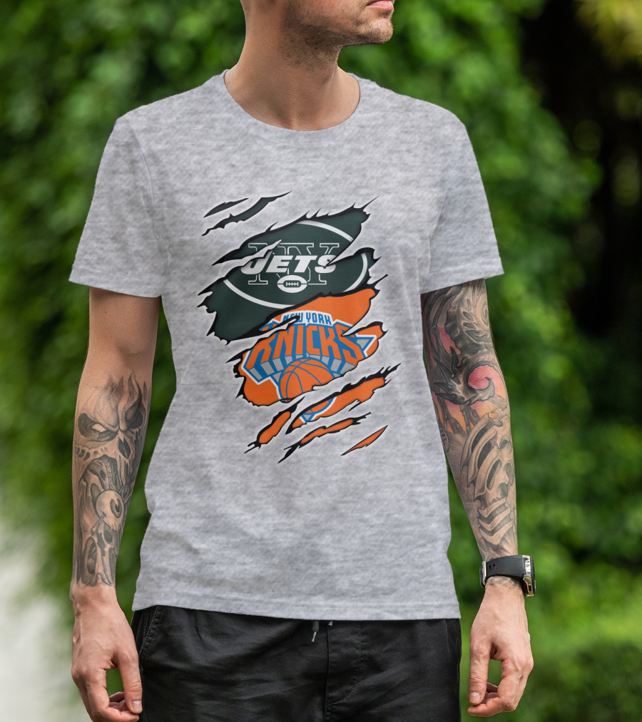 New York Jets Knicks Basketball Football Fan Crossover T-Shirt