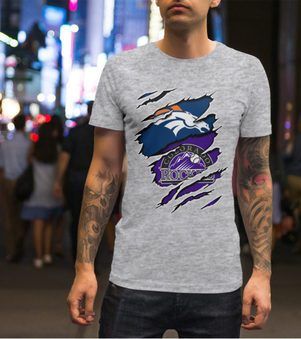 Denver Broncos Colorado Rockies Fan Crossover T-Shirt