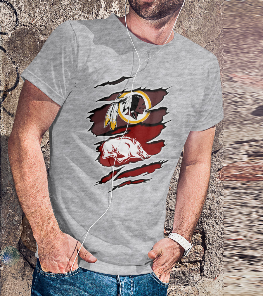 Washington Redskins And Arkansas Razorbacks Logo Mashup T-Shirt
