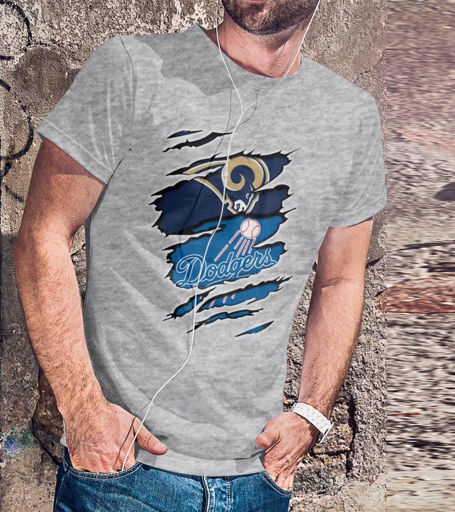 Rams Dodgers Scratch Tear Logo Crossover Fusion T-Shirt