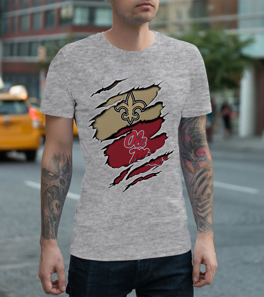 Saints Ole Miss Fleur-de-Lis Ripped T-Shirt
