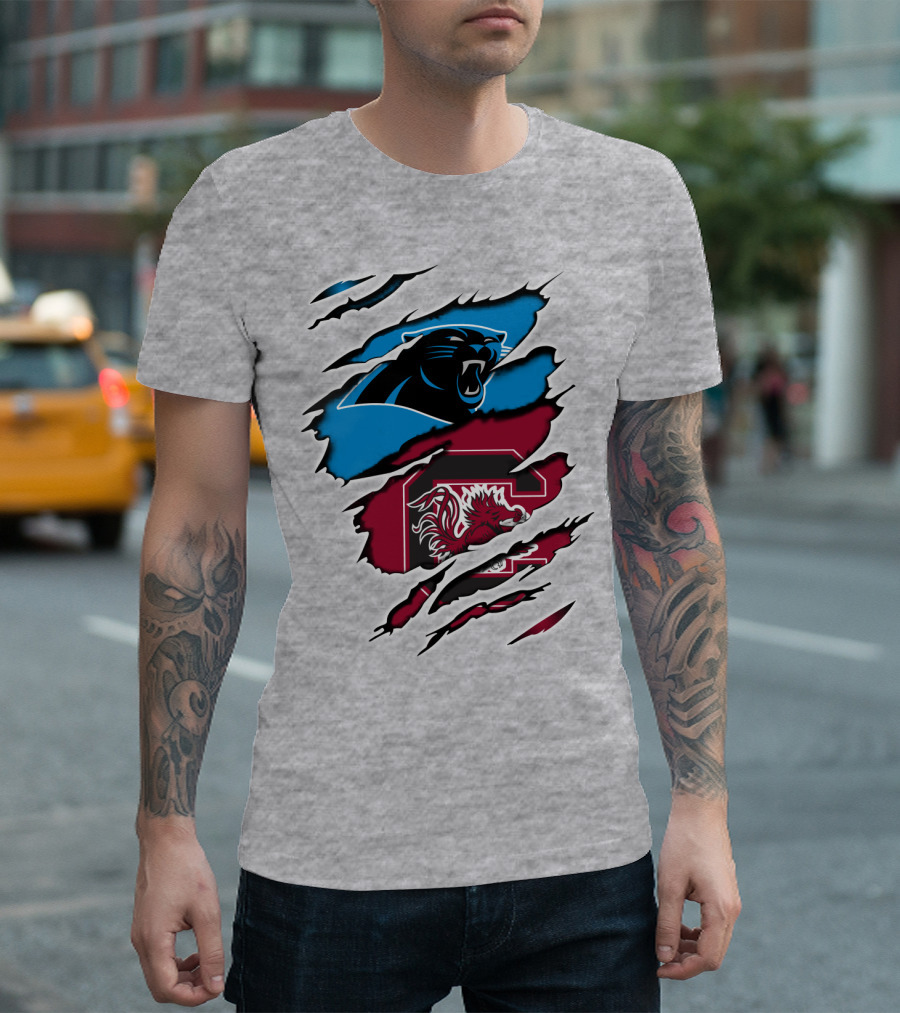 Panthers Gamecocks Team Spirit Claw Marks Logo Fusion T-Shirt