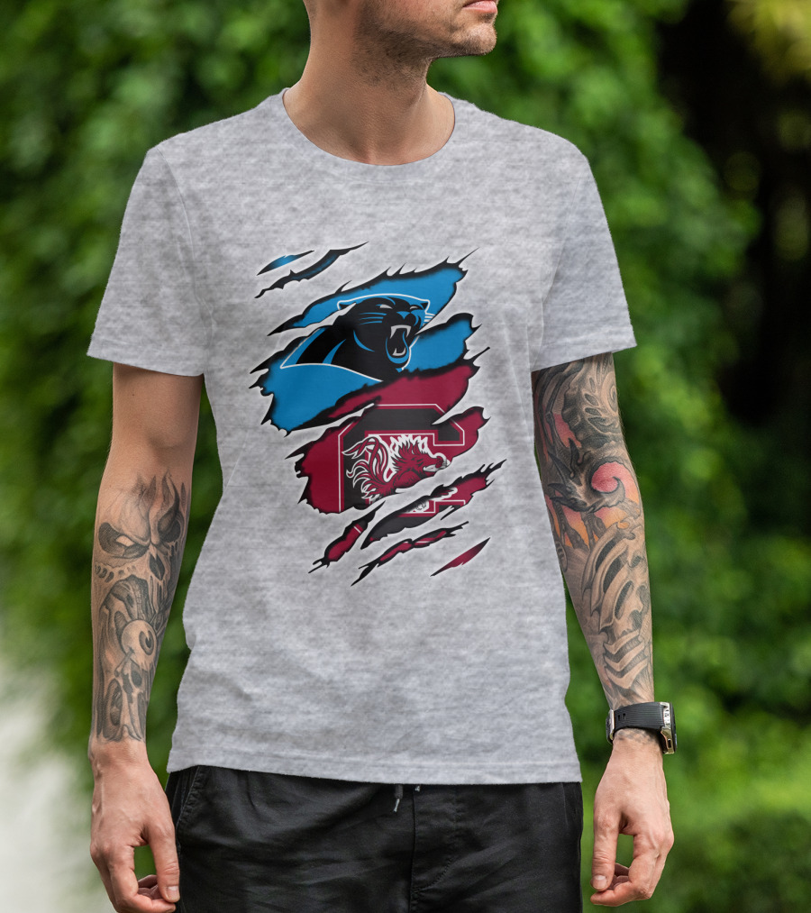 Panthers Gamecocks Team Spirit Claw Marks Logo Fusion T-Shirt