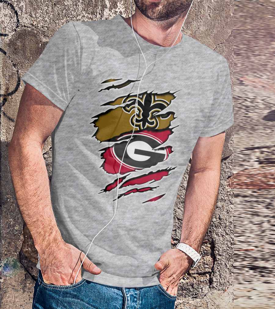 Saints Fleur-de-Lis Bulldogs Logo Ripped T-Shirt