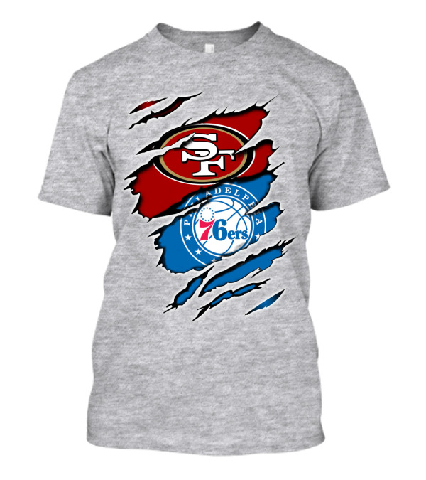 49ERS SF 76ERS PHILADELPHIA LOGOS IN SCRATCHED T-Shirt