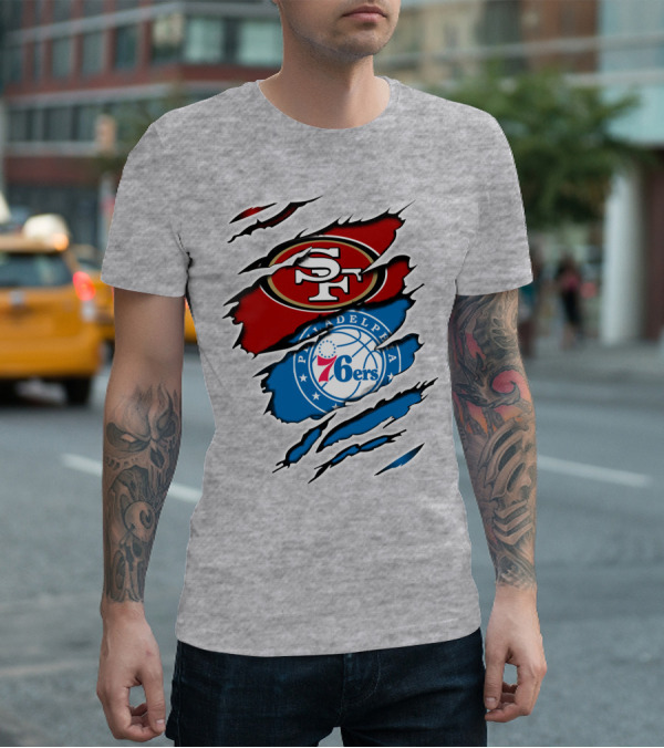 49ERS SF 76ERS PHILADELPHIA LOGOS IN SCRATCHED T-Shirt