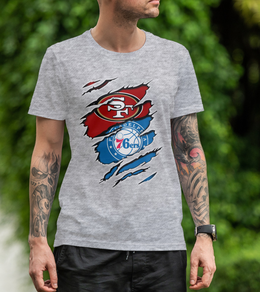 49ERS SF 76ERS PHILADELPHIA LOGOS IN SCRATCHED T-Shirt