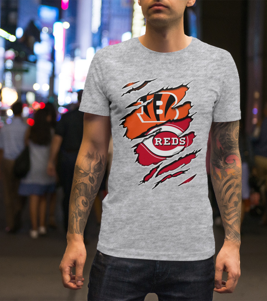 Bengals Reds NFL MLB Cincinnati Fan Ripped T-Shirt