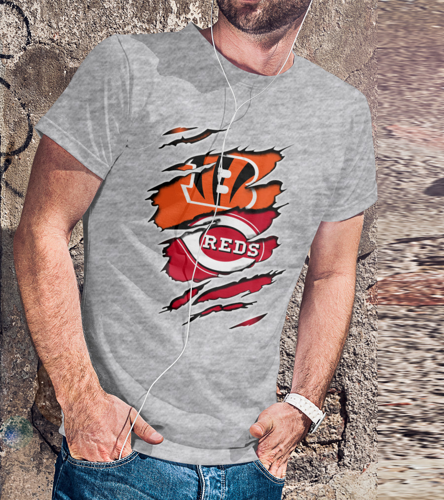 Bengals Reds NFL MLB Cincinnati Fan Ripped T-Shirt