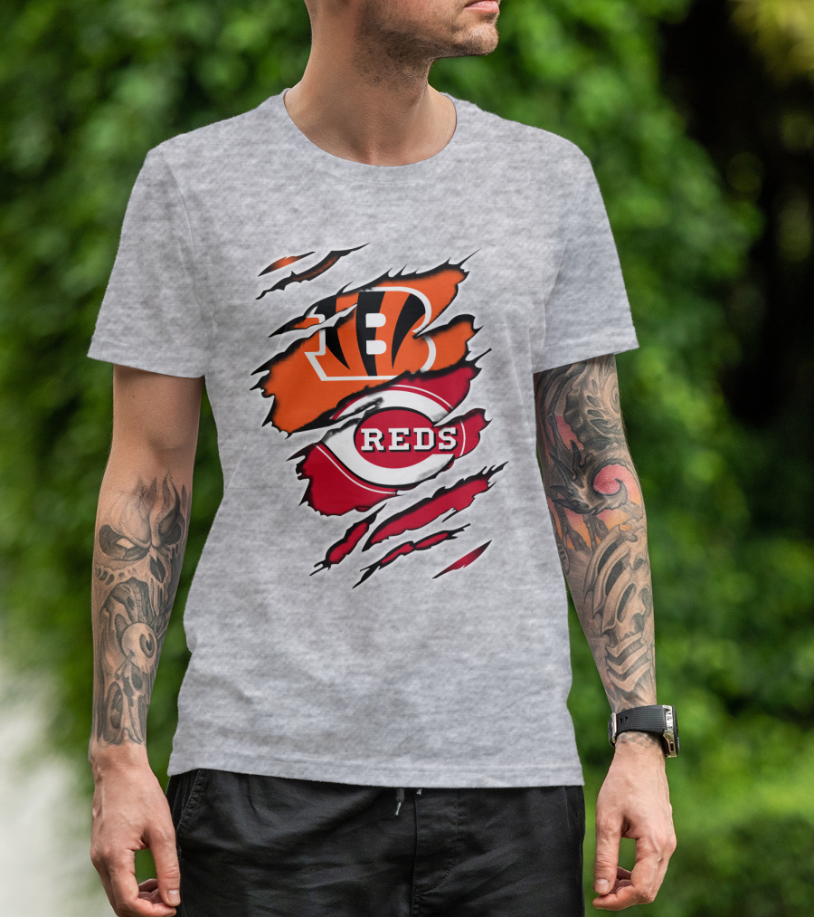 Bengals Reds NFL MLB Cincinnati Fan Ripped T-Shirt