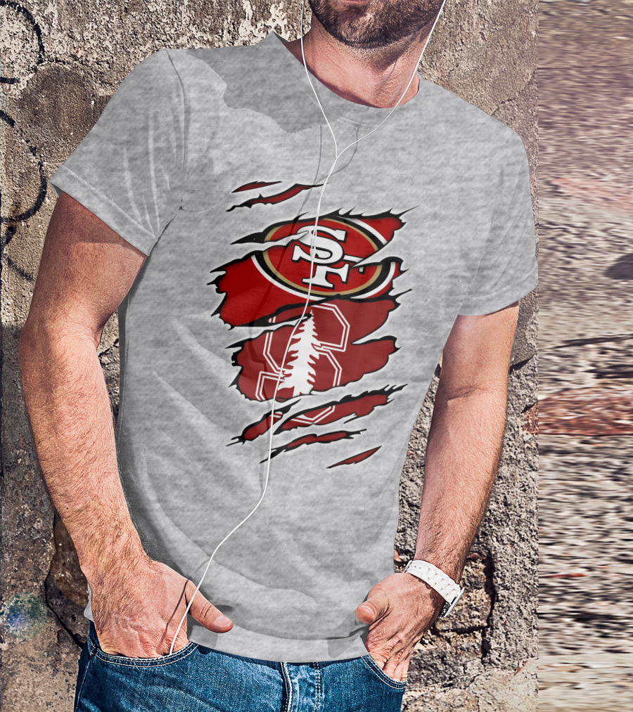 SF 49ers Stanford Cardinal Tree Logo Football T-Shirt