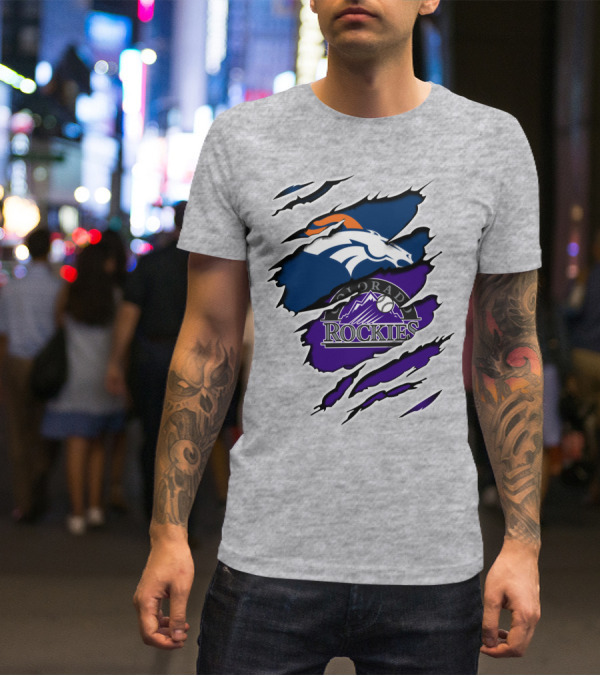 Broncos Rockies Colorado Sports Fan Ripped T-Shirt