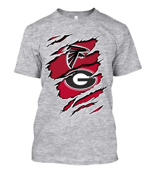 Atlanta Falcons Georgia Bulldogs Logos Ripped T-Shirt