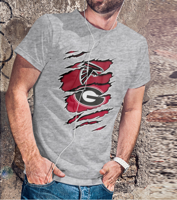 Atlanta Falcons Georgia Bulldogs Logos Ripped T-Shirt