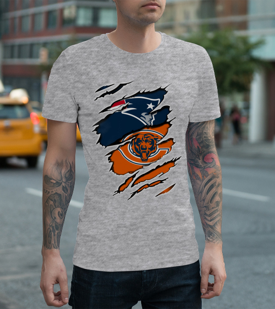 Patriots Bears Logos Clash Ripped T-Shirt