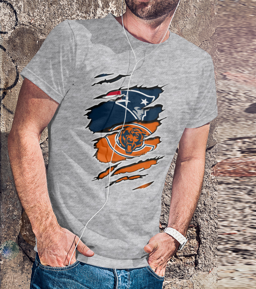 Patriots Bears Logos Clash Ripped T-Shirt