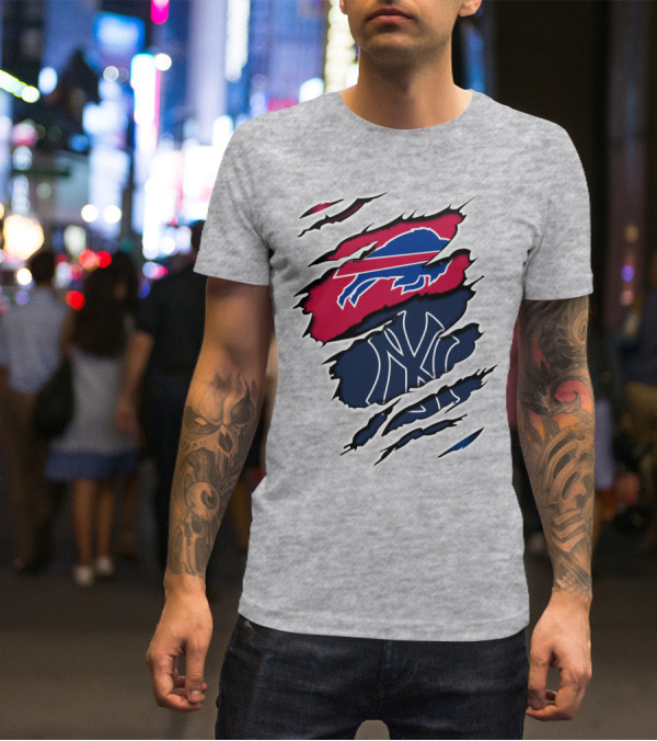 Buffalo Bills New York Yankees Torn Logo Mashup T-Shirt