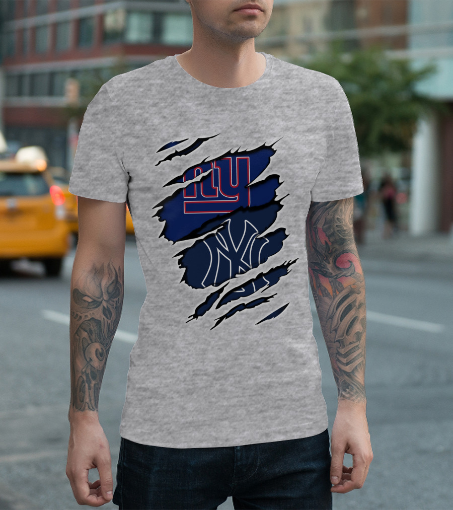 Giants Yankees Giants Yankees Logos with Claw Marks T-Shirt