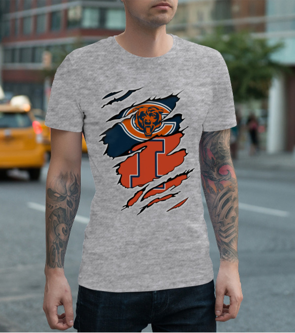Chicago Bears Illinois Fighting Illini Fan Logo Mashup T-Shirt
