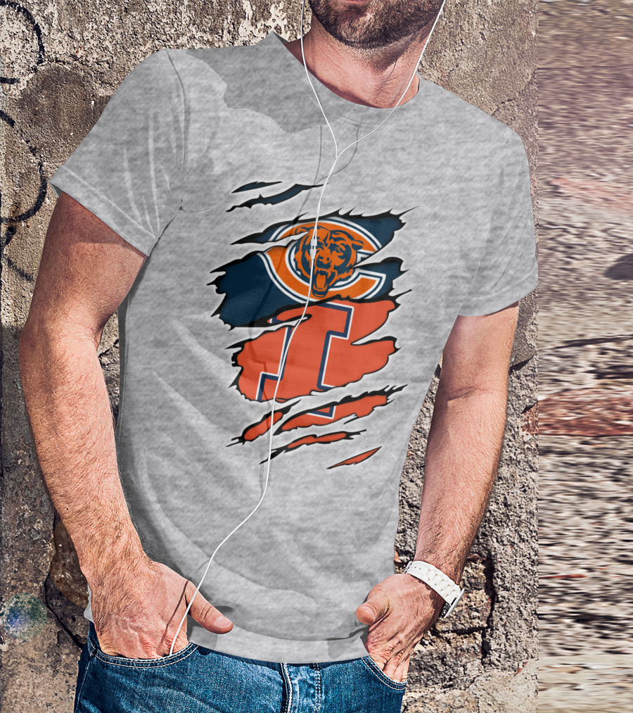 Chicago Bears Illinois Fighting Illini Fan Logo Mashup T-Shirt