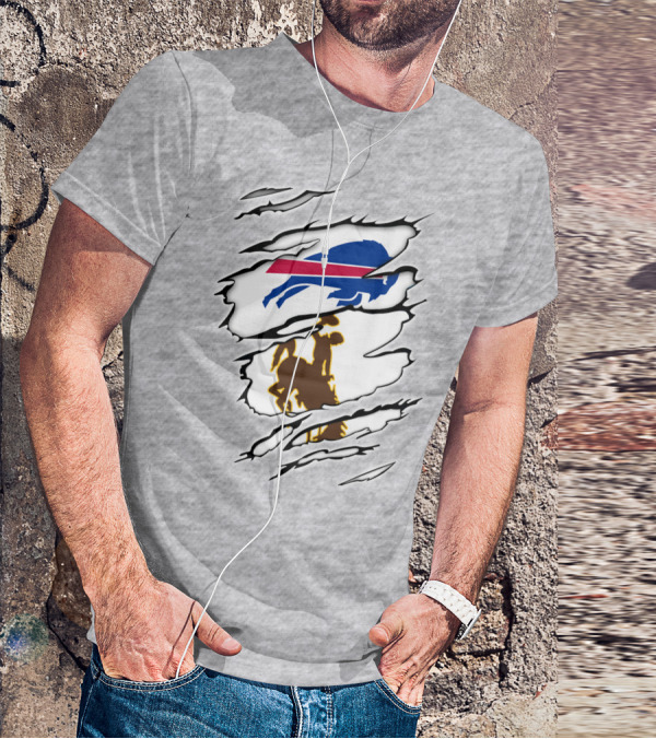 Wyoming Cowboy And Buffalo Emblem Fusion T-Shirt