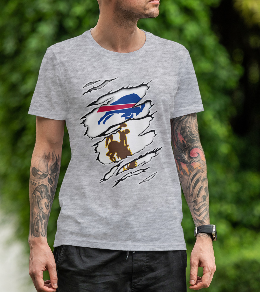 Wyoming Cowboy And Buffalo Emblem Fusion T-Shirt