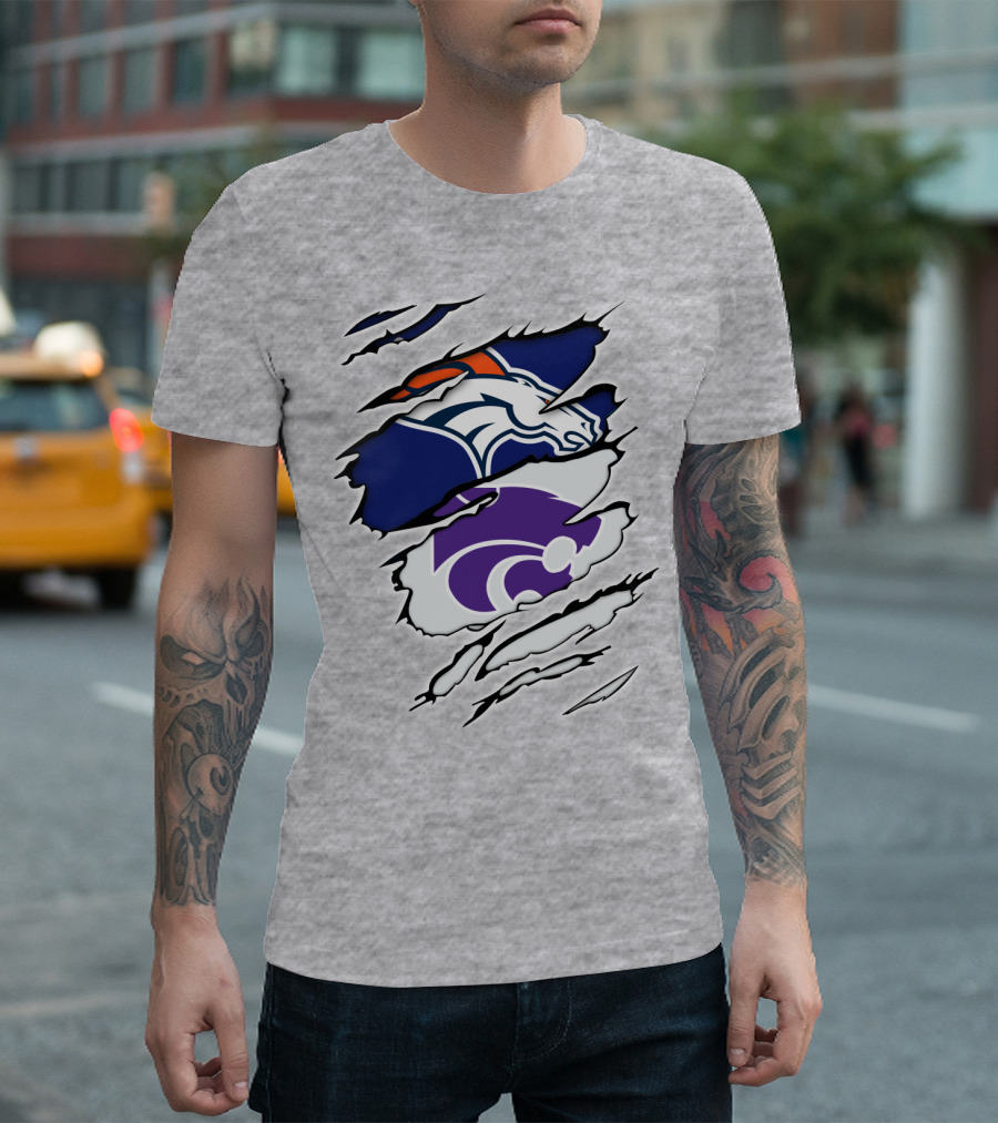Broncos Wildcat Kansas Football Team Colors Ripped Claw T-Shirt