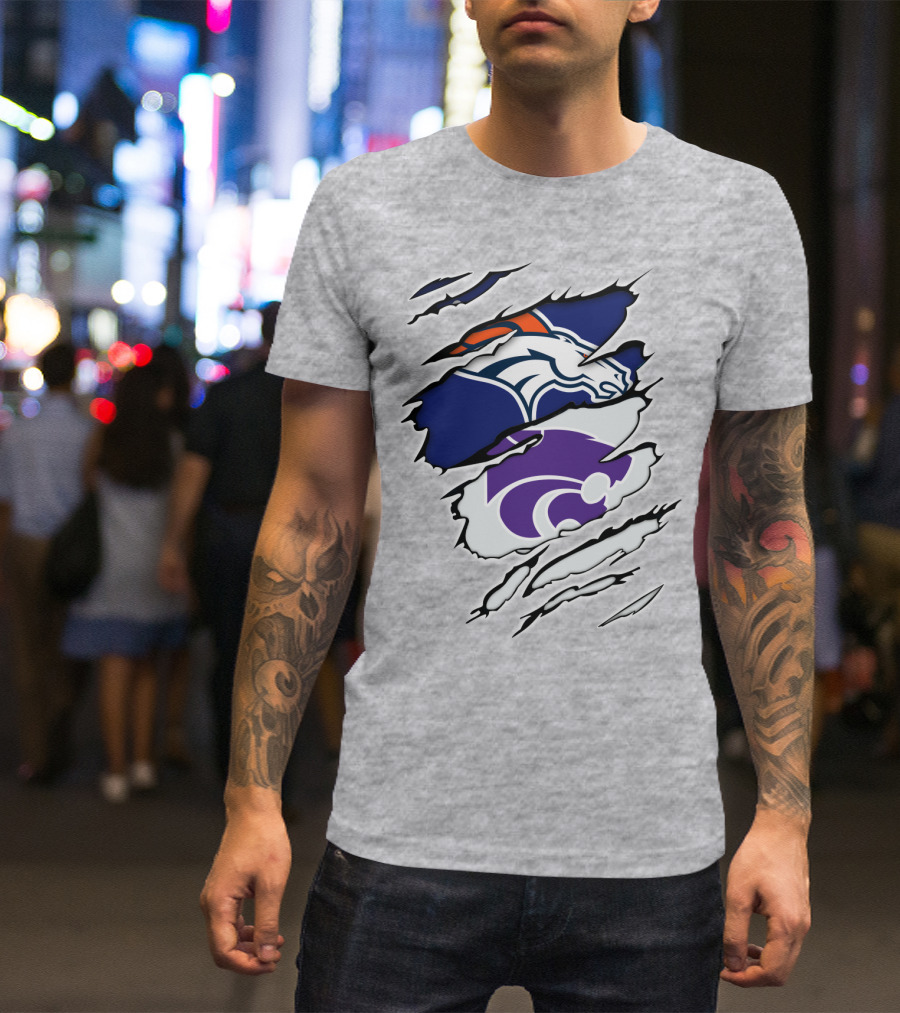 Broncos Wildcat Kansas Football Team Colors Ripped Claw T-Shirt