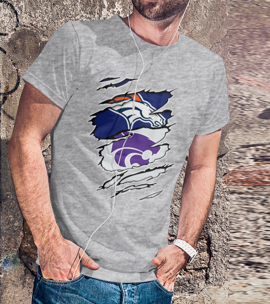 Broncos Wildcat Kansas Football Team Colors Ripped Claw T-Shirt