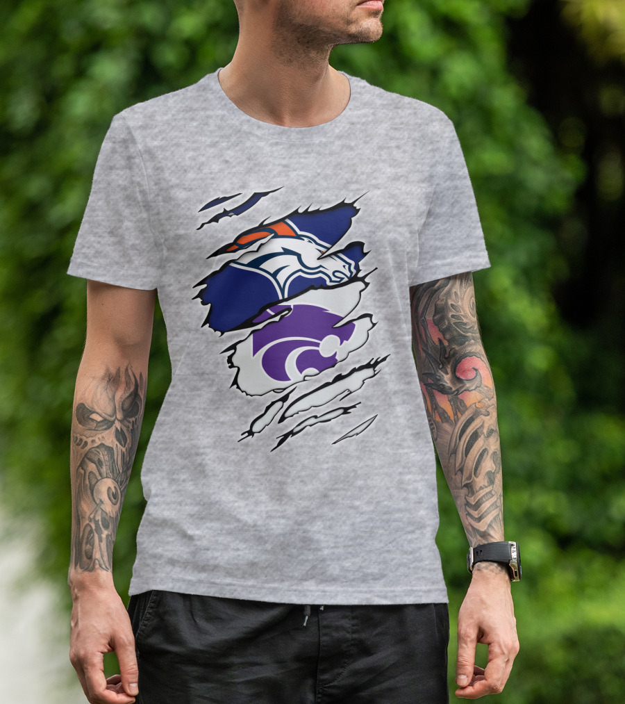 Broncos Wildcat Kansas Football Team Colors Ripped Claw T-Shirt