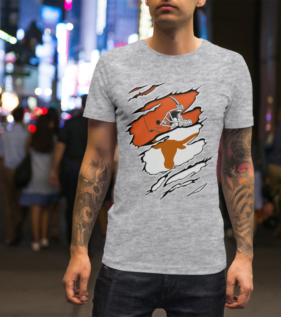 Browns Helmet Longhorns Horns Football Fusion T-Shirt