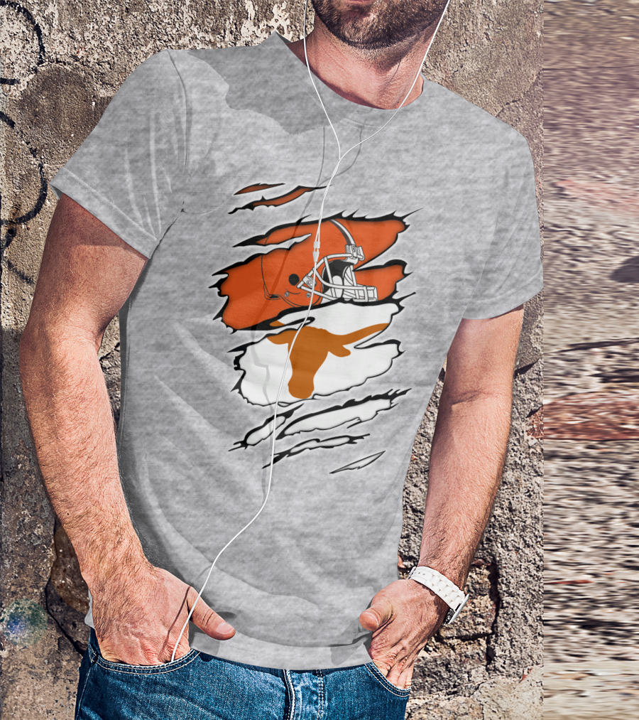 Browns Helmet Longhorns Horns Football Fusion T-Shirt