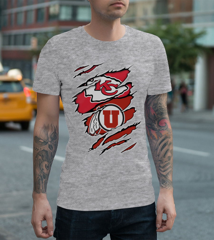 Kansas City Chiefs Utah Utes Claw Marks Logo Combination T-Shirt