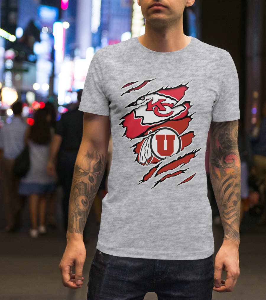 Kansas City Chiefs Utah Utes Claw Marks Logo Combination T-Shirt