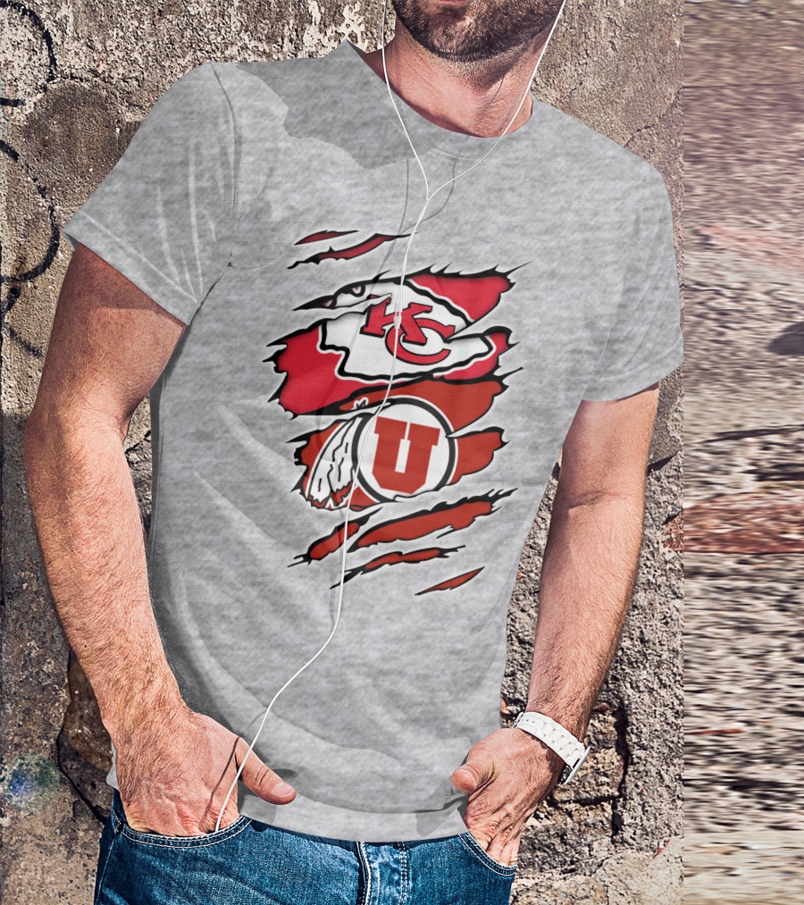 Kansas City Chiefs Utah Utes Claw Marks Logo Combination T-Shirt