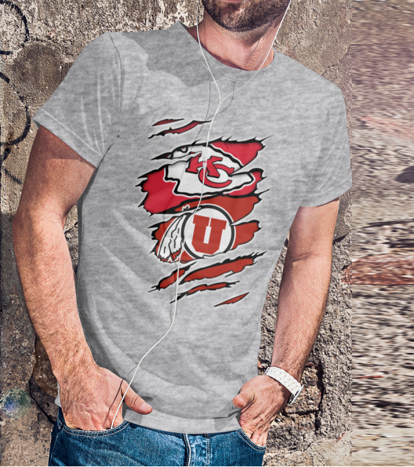 Kansas City Chiefs Utah Utes Claw Marks Logo Combination T-Shirt