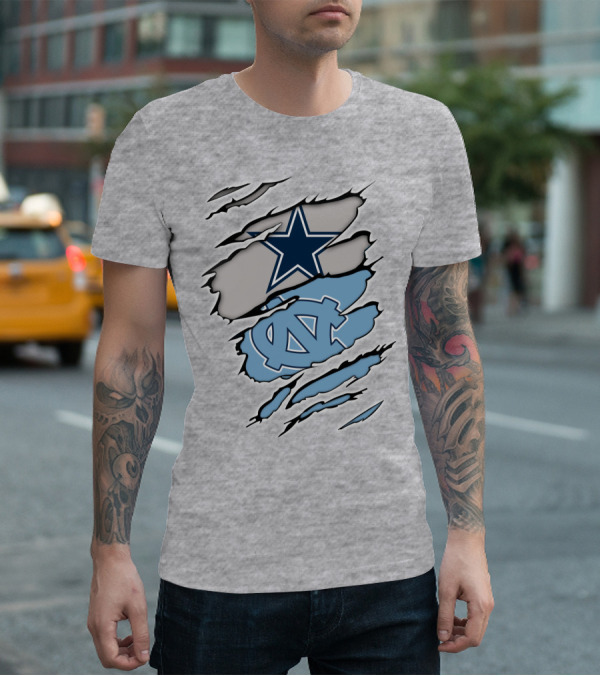 Dallas Cowboys UNC Tar Heels Rip Claw Marks T-Shirt