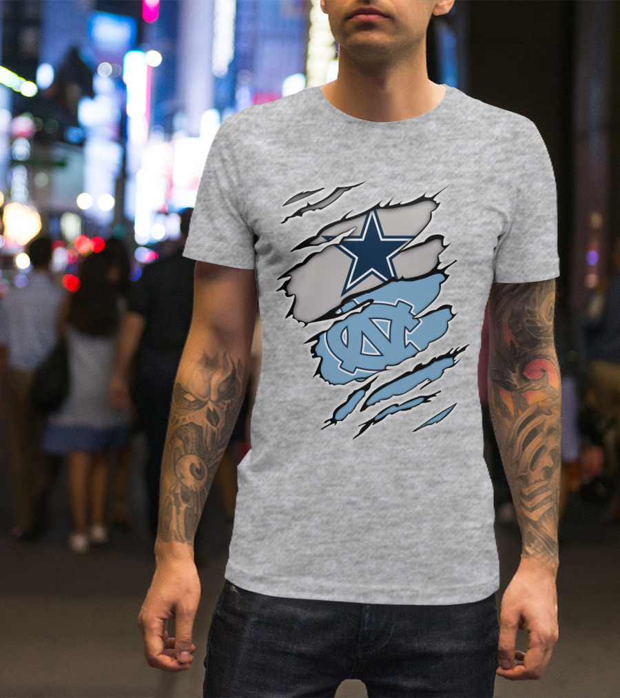 Dallas Cowboys UNC Tar Heels Rip Claw Marks T-Shirt