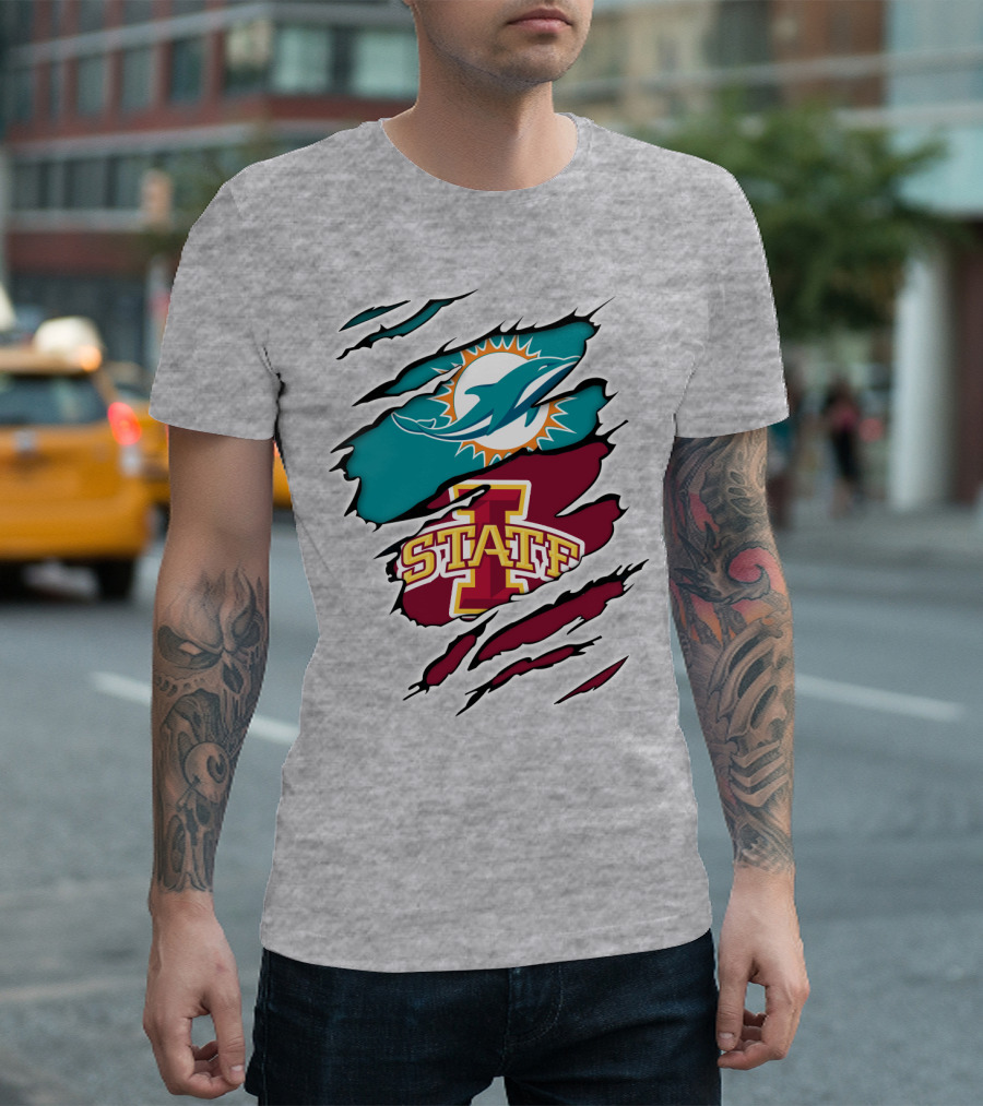 Dolphins Miami Logo Iowa State Cyclones Tear T-Shirt