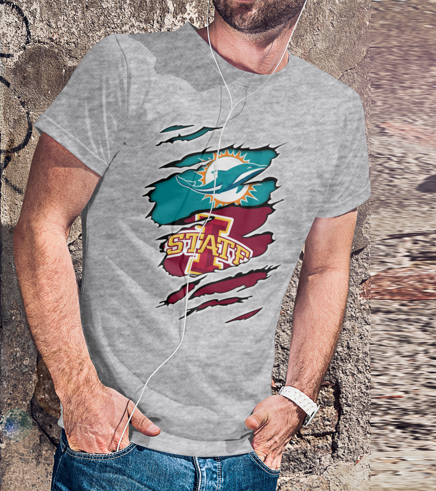 Dolphins Miami Logo Iowa State Cyclones Tear T-Shirt