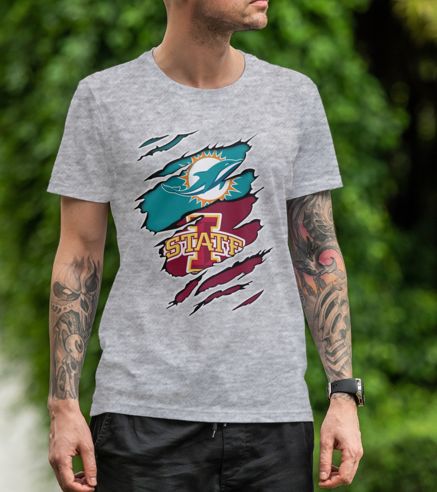 Dolphins Miami Logo Iowa State Cyclones Tear T-Shirt