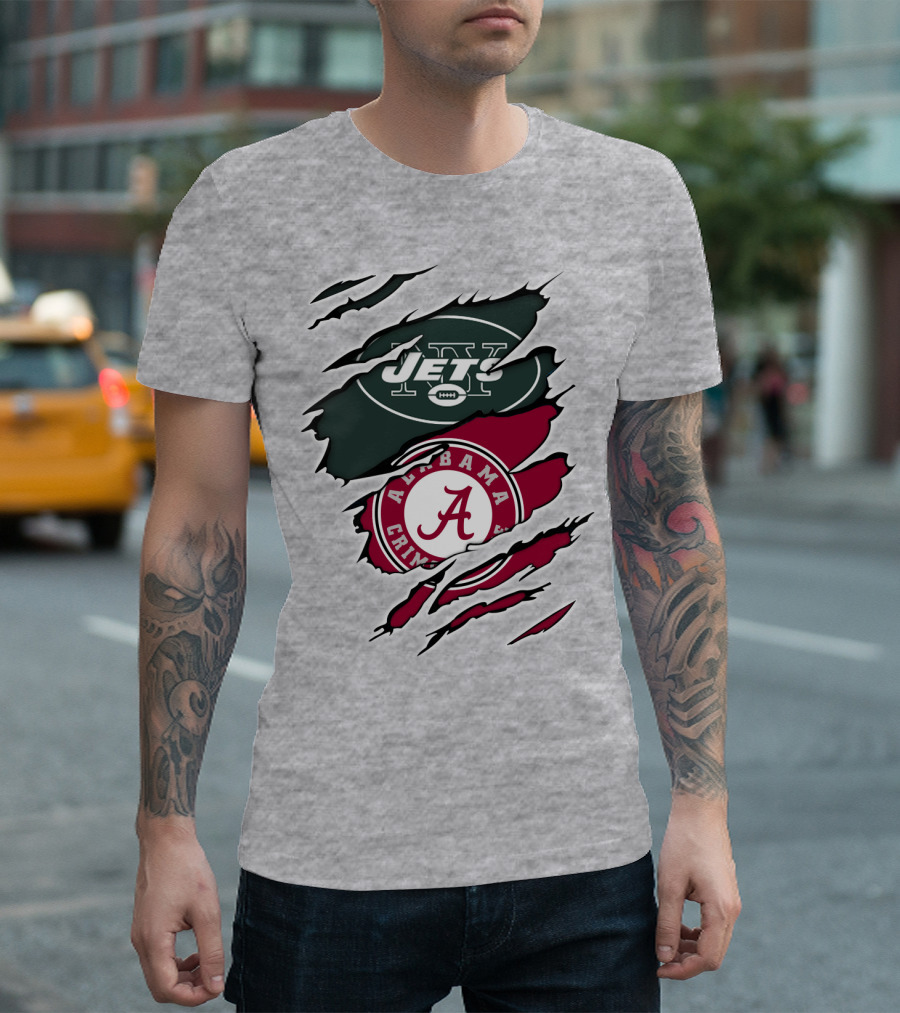Jets Alabama Crimson Tide Football Logo Torn Ripped T-Shirt