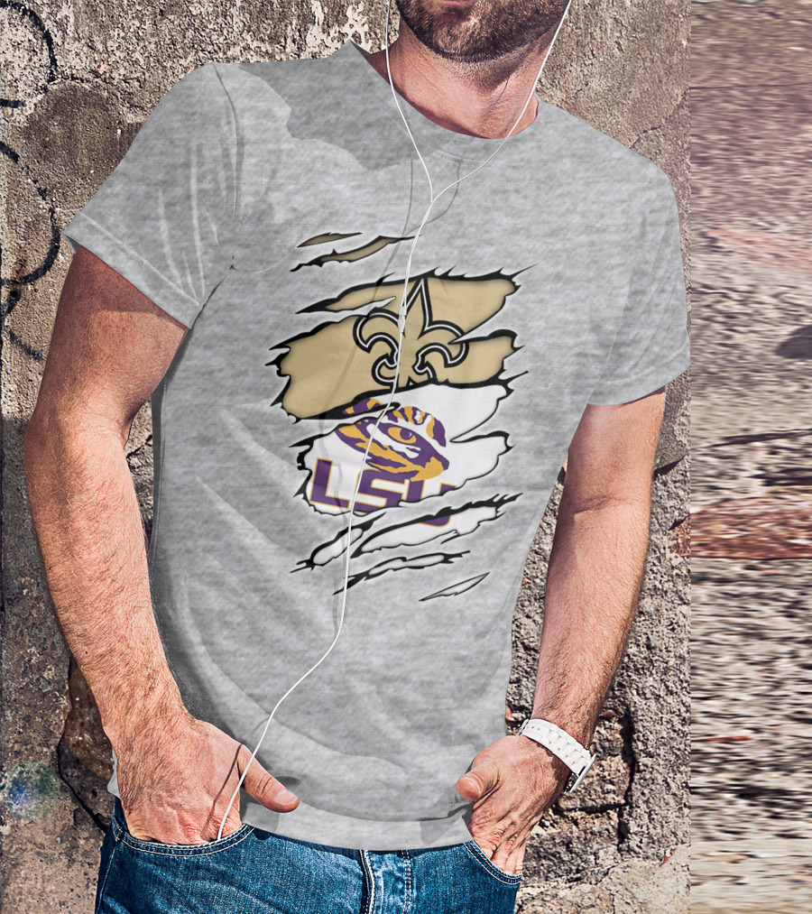 Saints Fleur-de-lis And LSU Tiger Eye Logo Fusion T-Shirt