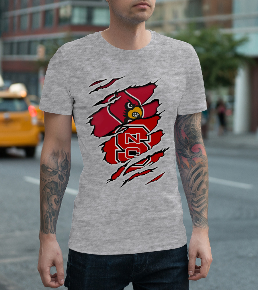 NC State Wolfpack Louisville Cardinals Torn T-Shirt